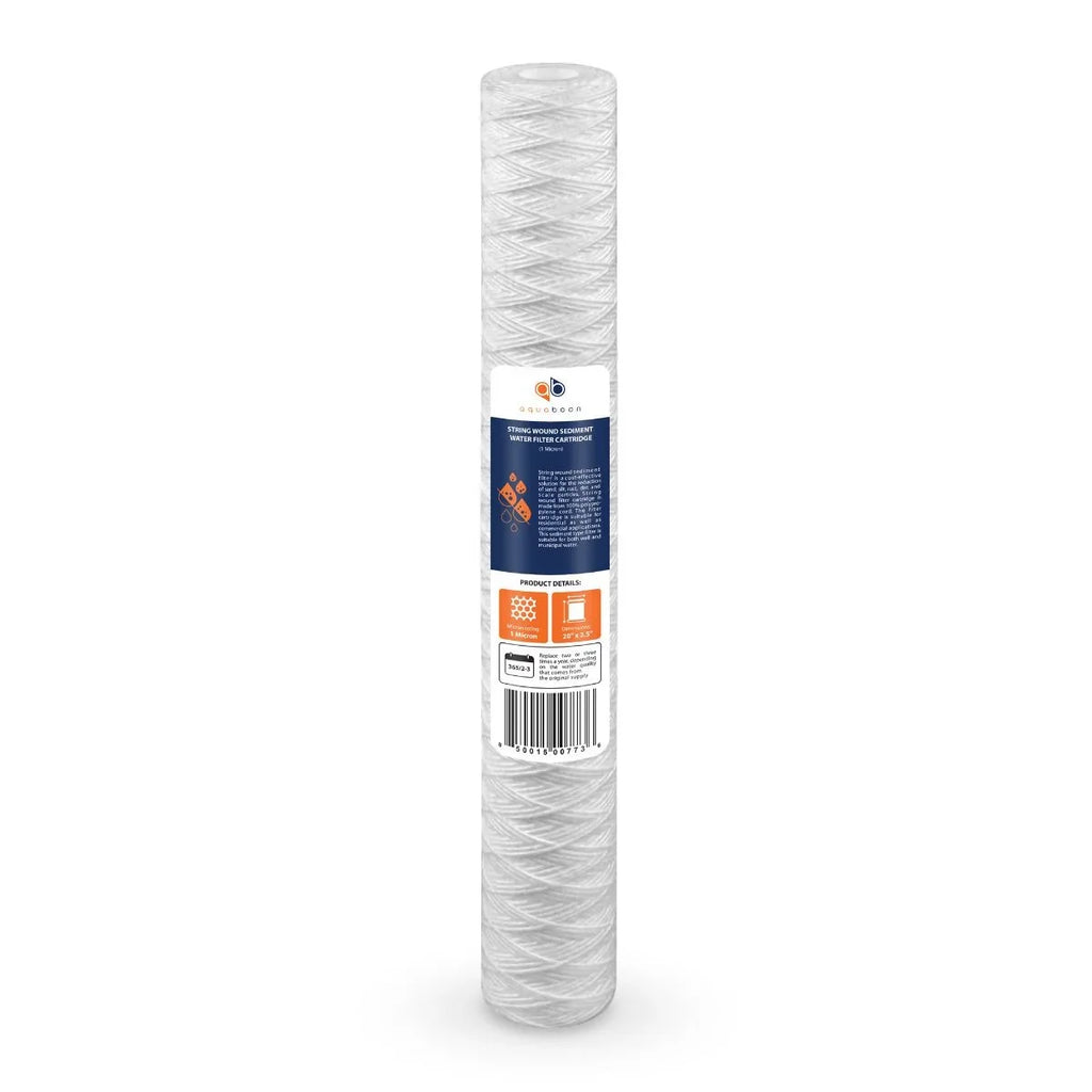 Aquaboon 1 Micron 20" x 2.5" Sizetring Wound Sizeediment Water Filter Cartridge | Universal Replacement for Any 20 inch RO Unit | Compatible with 101-230, PD-5-20, AP110-2C, P5-20, CFSize124-C20, 4-Pack