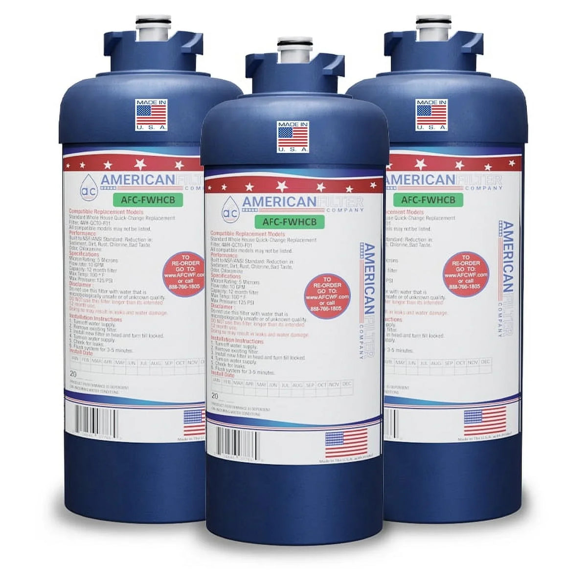 AFC Brand , Water Filter , Model # AFC-FWHCB , Compatible with Filtrete® 4WH-QCTO-F010C - 3 Filters - Made in U.Size.A.