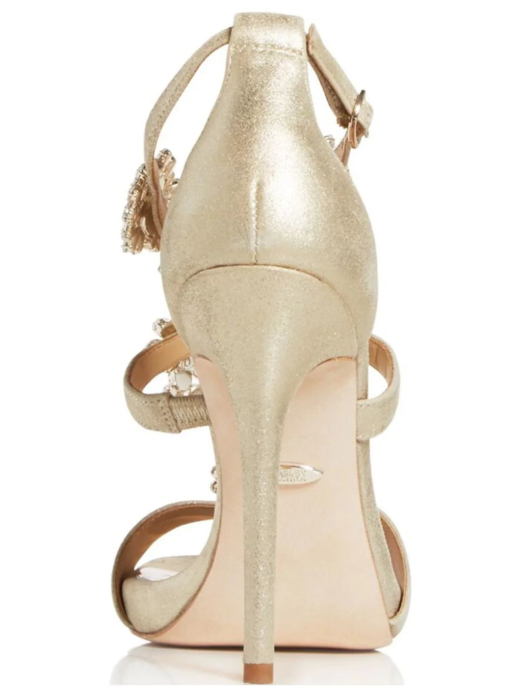 BADGLEY MISizeCHKA Womens Gold Reflective T-Sizetrap Embellished Padded Leah Ii Round Toe Sizetiletto Buckle Leather Dress Sizeandals 8