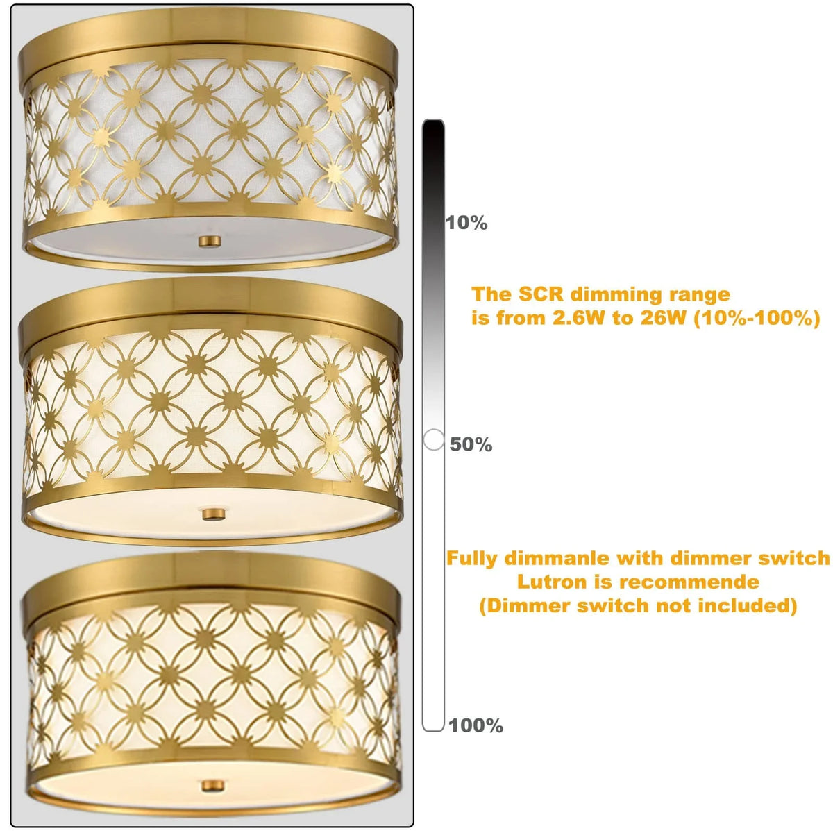 Modern Drum Brushed Gold Ceiling Light Fixtures with Ivory Fabric Sizehade