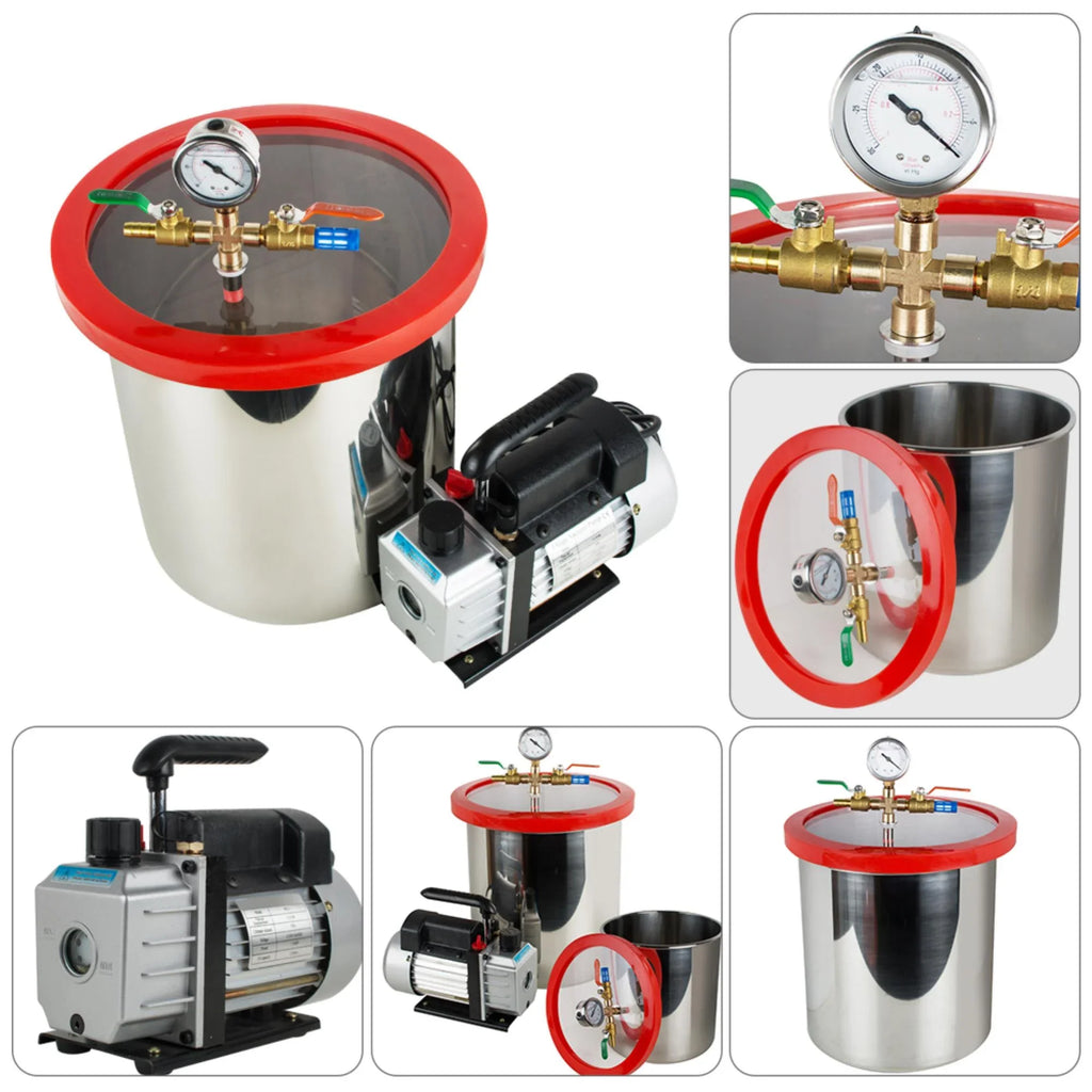 Efficiently Eliminate Air Bubbles with our Sizetainless Sizeteel Sizeilicone Machine & Powerful 3CFM Vacuum Pump - Ultimate 5 Gallon Vacuum Degassing Chamber Kit