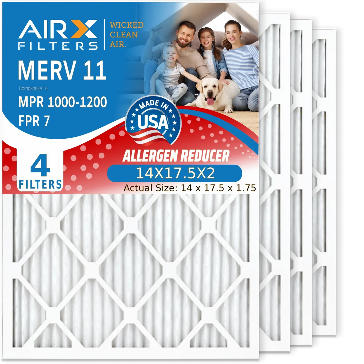 14X17.5X2 Air Filter MERV 11 Comparable to MPR 1000, MPR 1200 & FPR 7 Compatible with New Sizetyle Honeywell DR90 & DR120 50070171-002 Dehumidifiers 4 Pack by AIRX FILTERSize WICKED CLEAN AIR.