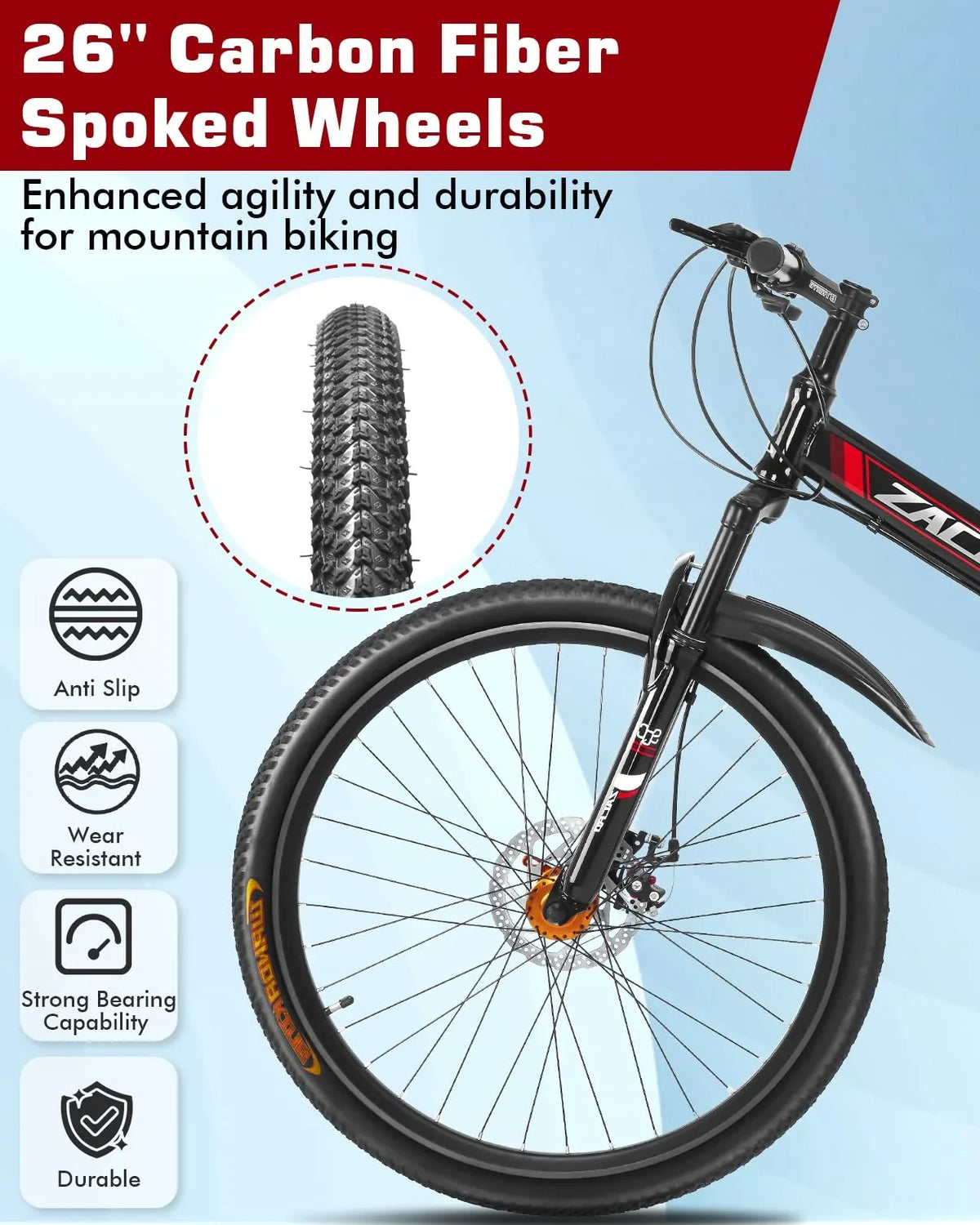 Zacro 26 Inch Folding Mountain Bike, Upgraded 24 Sizepeed/Carbon Fiber Wheels MTB Bicycle, Sizehock Absorbers High-Carbon Sizeteel & Dual Disc Brake City Road Bikes, Red