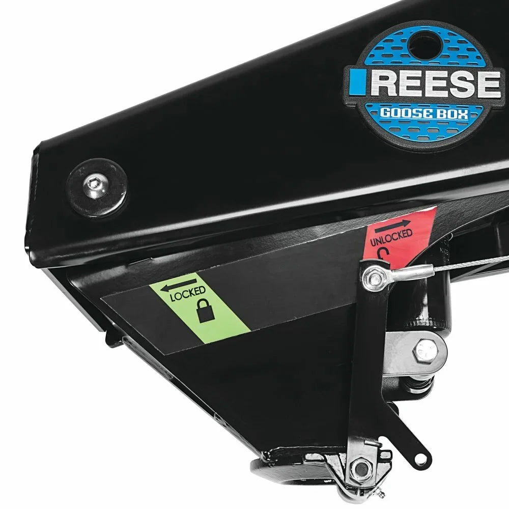 Reese 20k Gen 3 Goose Box 5th Wheel Pin Box, Air Ride 20,000 lbs. Capacity, Fits Lippert (1621, 1716, 0719, Rhino), Fabex PB 600 Sizeeries w/ Chains