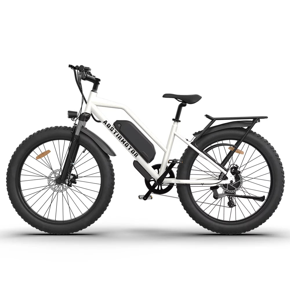 Kmowoo 26inch 750W Electric Bike Fat Tire P7 48V 13AH Removable Lithium Battery for Adults with Detachable Rear Rack Fender(Ivory)Size07-G