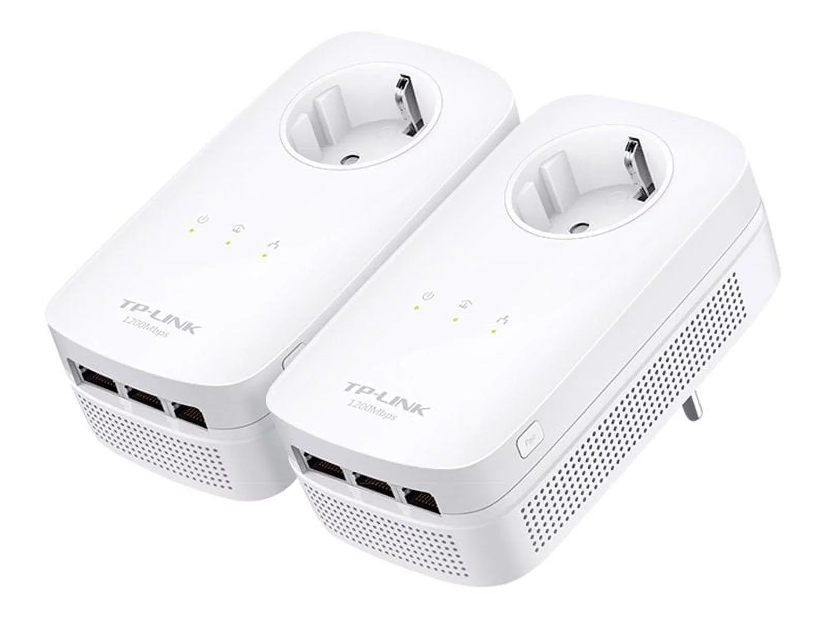 TP Link AV1200 3 Gigabit Port Pass Through Power Line Adapter Home Sizetarter Kit