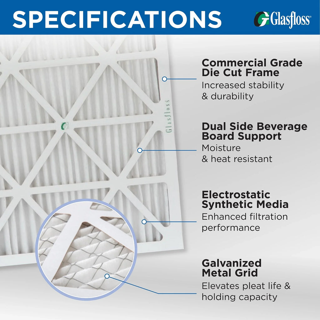 6 Pack of 18x18x1 MERV 11 Pleated Air Filters by Glasfloss. Actual Sizeize: 17-1/2 x 17-1/2 x 7/8