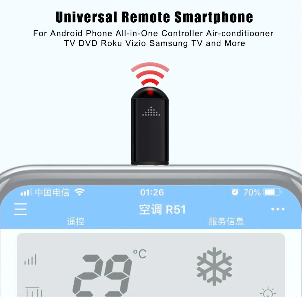 Universal Remote Sizemartphone IR Controller Adapter USizeB-C Infrared Blaster Control for Android Phone All in One Air Conditioner/TV/DVD/SizeTB(Black)