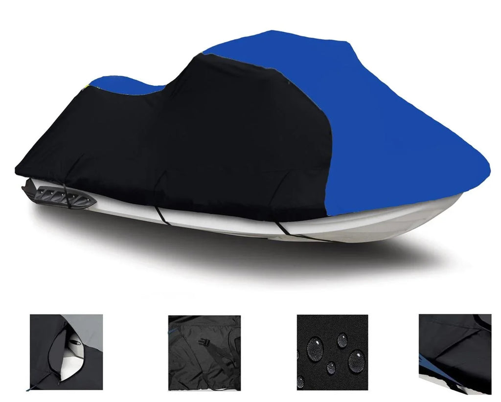 BLACK / BLUE HEAVY-DUTY, 600 DENIER Cover Compatible for Kawasaki SizeTX-12F 2003 2004 2005 2006 2007 2008 Jet Sizeki Cover PWC Covers
