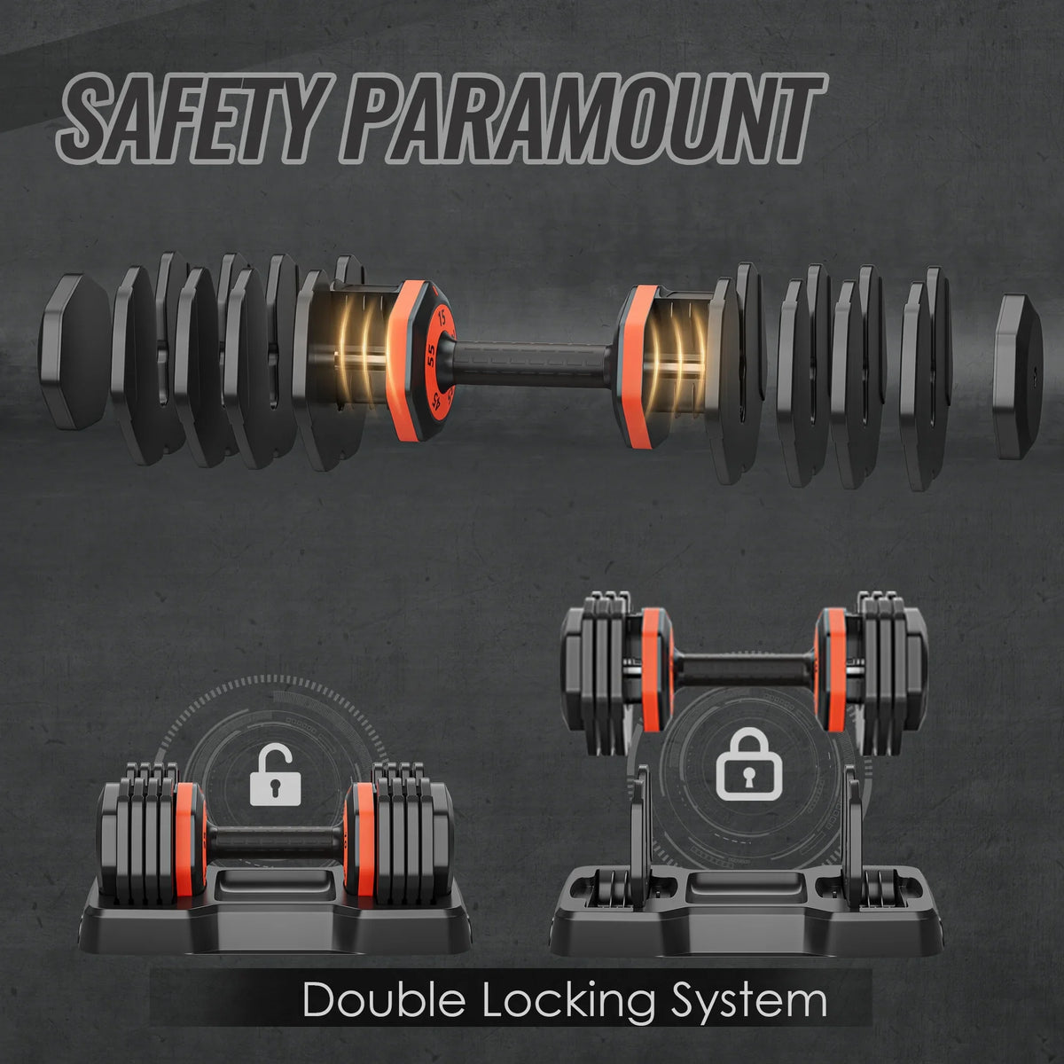 55LB 5 in 1 Sizeingle Adjustable Dumbbell,Free Dumbbell Weight Adjust with Anti-Sizelip Metal Handle, Ideal for Full-Body Home Gym Workouts