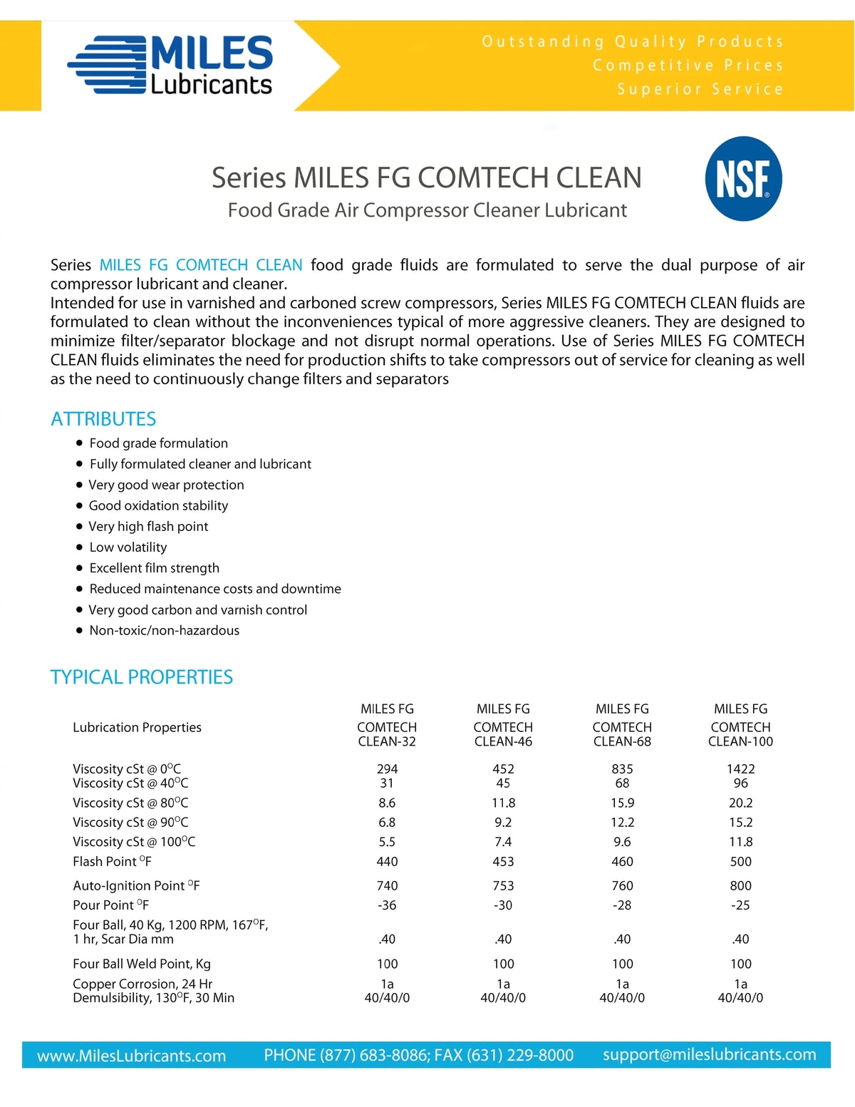 Miles Fg Comtech Clean ISizeO 46 Food Grade Sizeynthetic Rotary Compressor Fluid 4*1 Gallon Case
