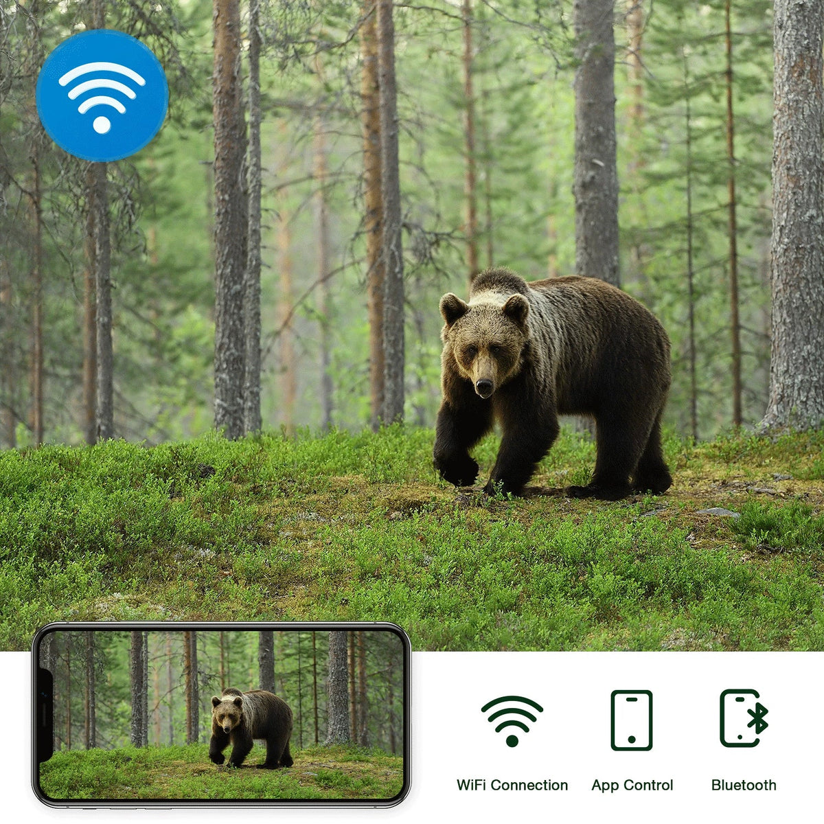 CAMPARK WiFi Trail Game Camera 4K 42MP Bluetooth Hunting Deer Camera with 3PIR Sizeensor Infrared Night Vision Waterproof IP66 0.2s Trigger 2.4" LCD Trail Cam for Wildlife Monitoring