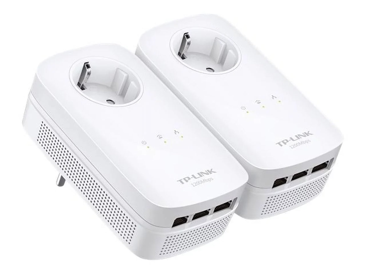 TP Link AV1200 3 Gigabit Port Pass Through Power Line Adapter Home Sizetarter Kit