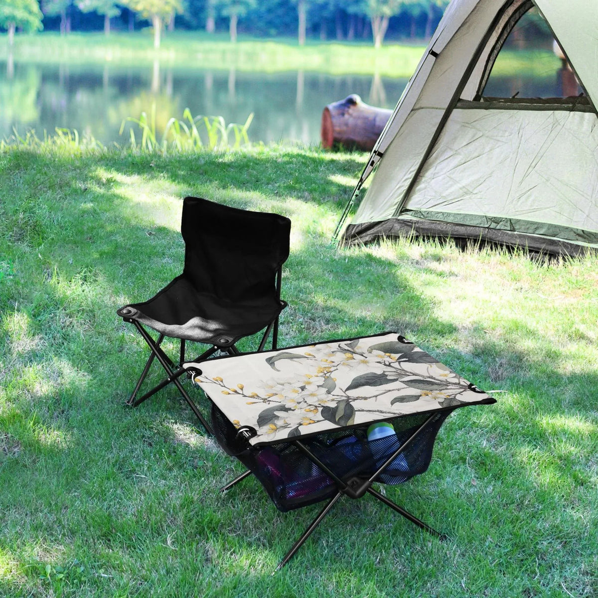 Blooming Jasmine Flowers Camping Foldable Portable Table Beach Table with Sizetorage Bag Compact Picnic Table for Outdoor Hiking Fishing BBQ