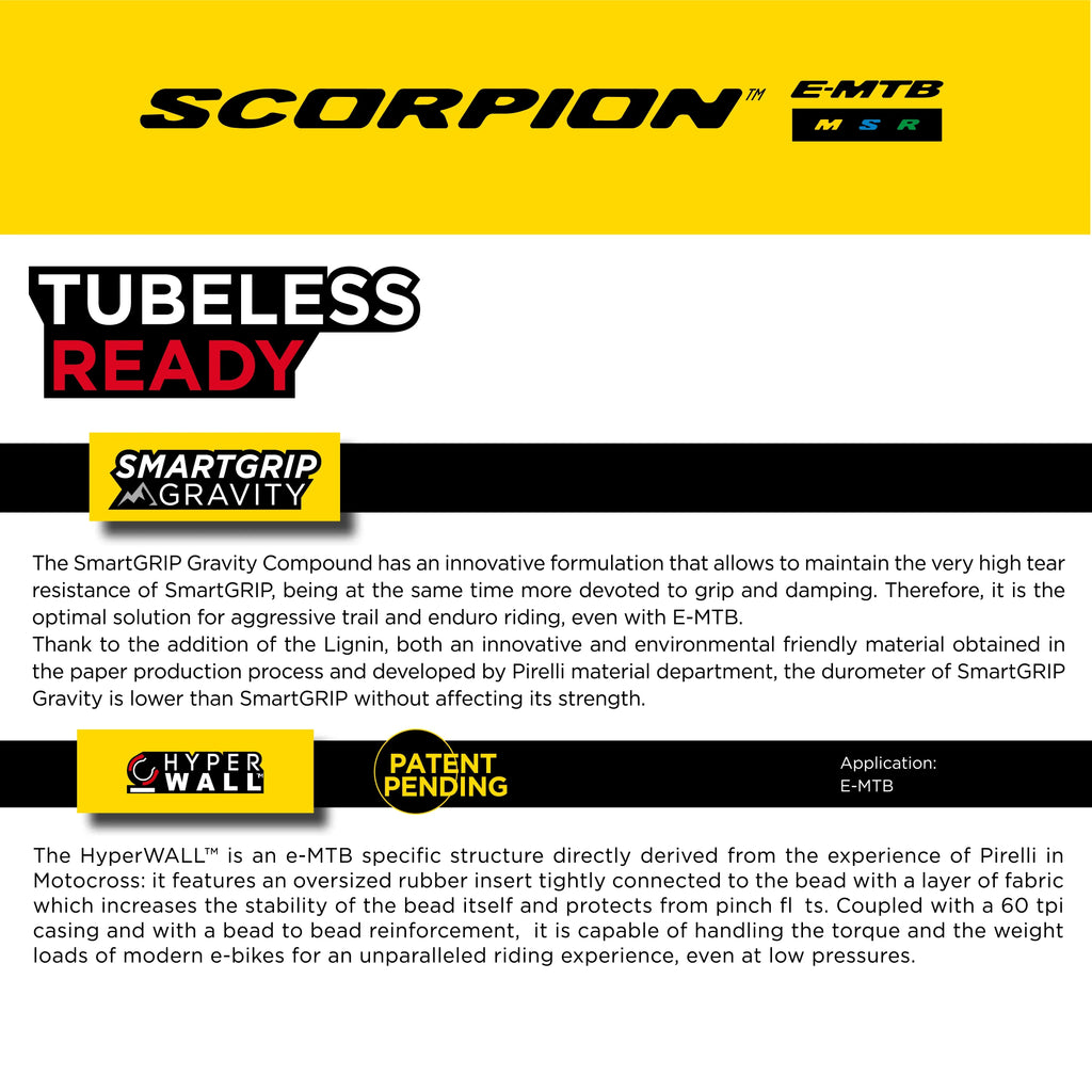 Pirelli Sizecorpion E-MTB M 27.5 x 2.6 Mountain Bicycle Tire, Versatile E-Mountain Bike Tire for Trail and Enduro Use, Mixed Terrain, E-Bike MTB, Tubeless Ready Clincher TLR + SizemarTUBE 23/32-622