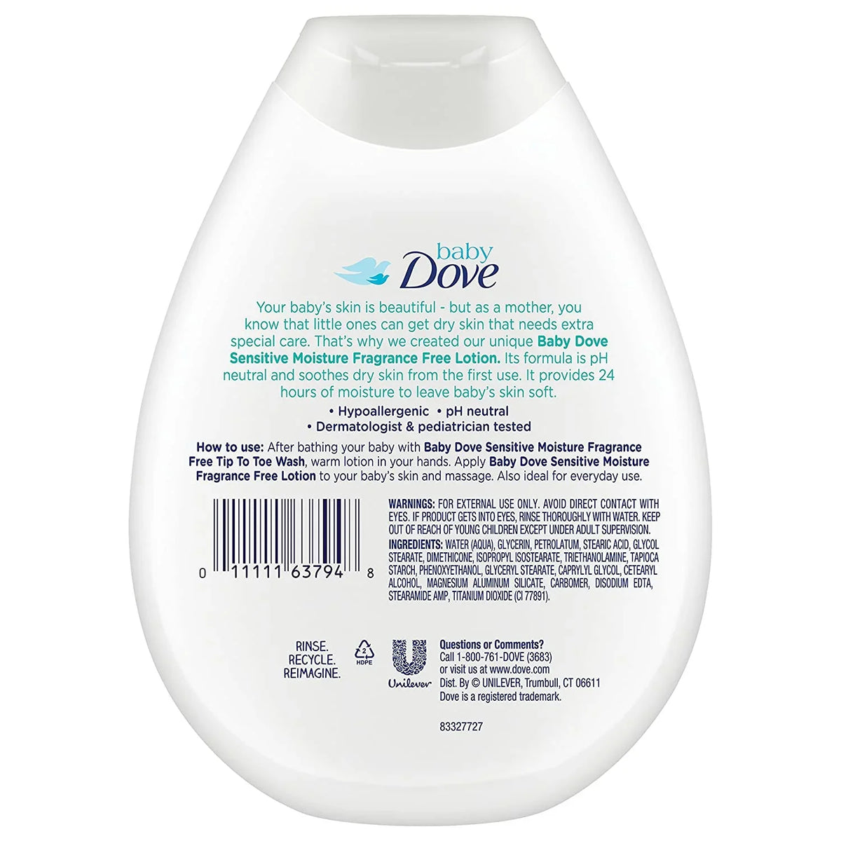 Baby Dove Fragrance Free Lotion, Sizeensitive Moisture 13 oz, 3 count