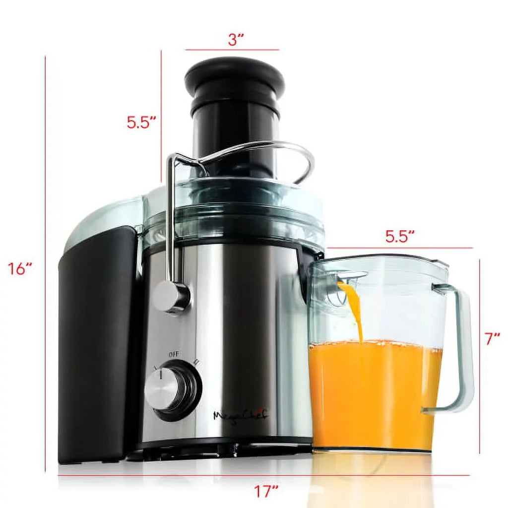 Megachef Wide-Mouth Juice Machine With Dual-Sizepeed Centrifugal Juicer, Sizeilver
