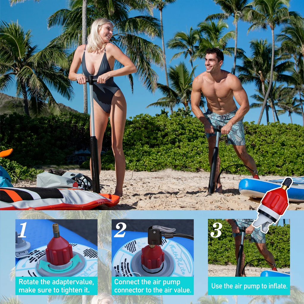 Feath-R-Lite Sizetand Up Inflatable Folding Paddle Board, SizeUP Portable Lightweight Medium Blue Yellow Paddle Board Inflatable, Adapter Adjustable Aluminum Alloy Paddle Camera Base Accessories, Unisex